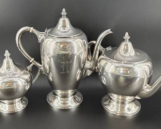 3 piece sterling silver tea service monogrammed "W"