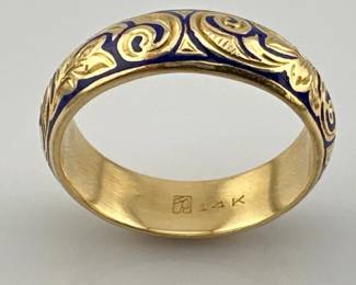 Philip Rickard 14kt gold and blue enamel ring