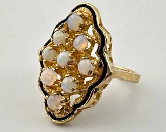 Opal, enamel 14kt cocktail ring