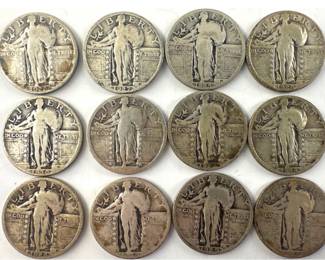 Lot of 12 USA Standing Liberty quarters - 90% silver