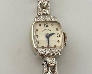 Hamilton Art Deco 14kt white gold, diamond ladies watch