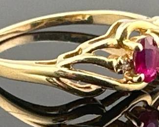 14kt oval ruby, diamond ring