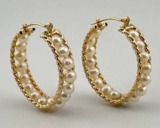 14kt pearl hoop earrings