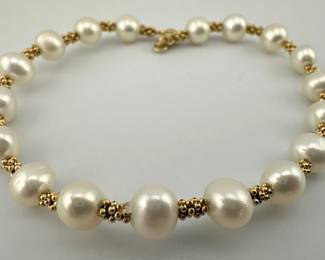 14kt cluster bead and freshwater cultured pearl bracelet