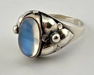 Georg Jensen sterling silver floral accent moonstone ring