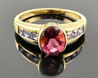 14kt, oval pink tourmaline, tanzanite ring