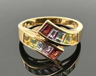 14kt semi-precious gemstone bypass style ring