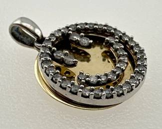 14kt, sterling and diamond pendant with happy face overlay