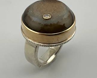 Jamie Joseph 14kt gold and sterling silver druzy and diamond ring