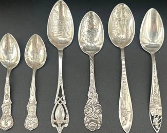 Lot of 6 sterling silver souvenir spoons