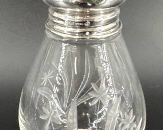 Sterling silver and etched glass sugar caster