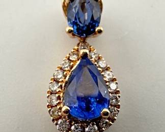 Levian 14kt pear shape diamond oval tanzanite pendant