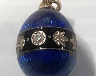 Vintage Soviet era Faberge style enameled egg pendant in 14kt, 960 silver