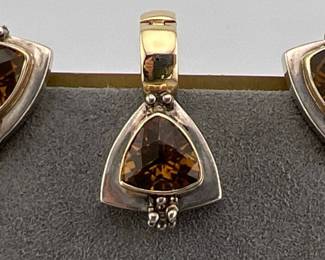 Sterling, 14kt with deep amber earrings and pendant
