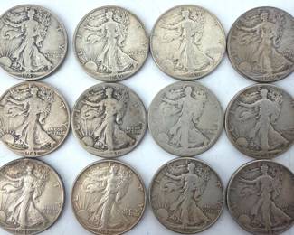 Lot of 12 assorted USA Walking Liberty half dollars