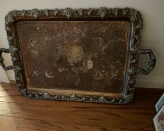M219 Large footed silver plate serving tray $30