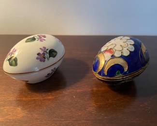 M211. Decorative egg trinket box; one porcelain and one cloisonné  pair $18