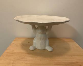 M237 white ceramic bunny pedestal cake plate $16