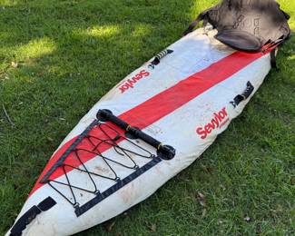 1 person inflatable sit upon kayak with paddle
