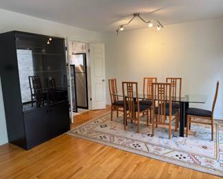 Italian dining table and hutch.  8x10 rug