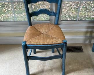 Blue Wooden Chair with Woven Seat