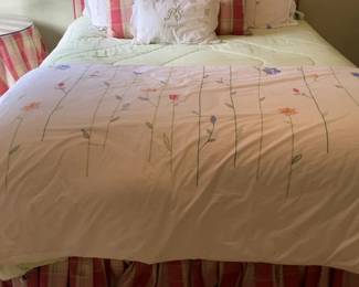 Twin Bed & Floral Embroidered Bedding Set