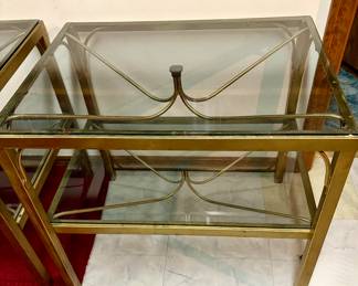 2x brass and glass mid century end tables
40 each.
