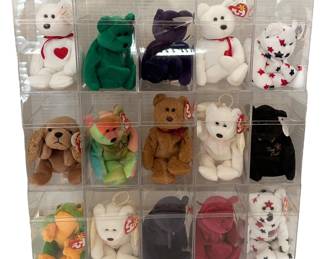 15 Beanie Babies in Display Cases