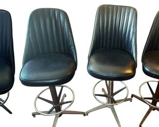 Four Chromcraft Swivel Black Bar Stools