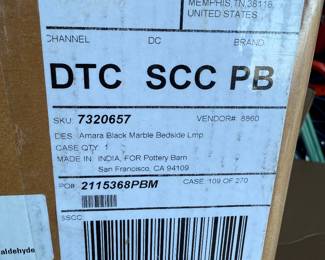 Pottery Barn Amara Black Marble Bedside Lamp New $35.00