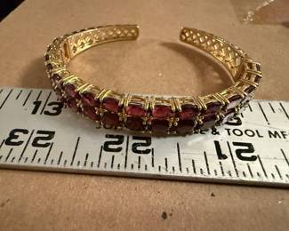 Sterling Silver Dark Red Stones Cuff Bracelet $40.00