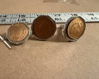 Indian Head Penny Cufflinks and Tie Pin $4.00
