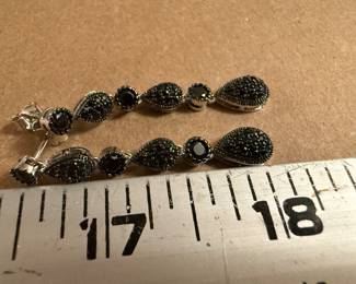 Sterling Silver Long Spinel Black Drop Earrings $18.00