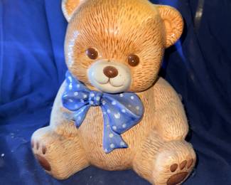Teddy Bear Cookie Jar with Blue Bow $10.00