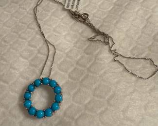 Sterling Silver Round Blue Stone Necklace $18.00