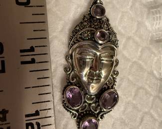Sterling Silver Pendant Face with Purple Stones $18.00