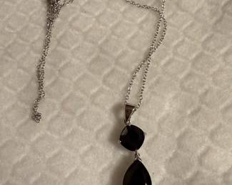 Sterling Silver Black Stone Drop Necklace $18.00