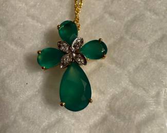 Sterling Silver Green Stone Cross Necklace $17.00