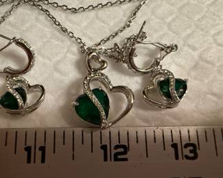 Silver Green Heart Set $40.00