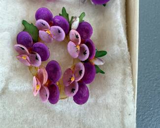 Purple Flower Clip Earrings and Brooch $5.00