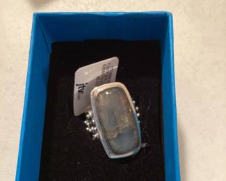 JVC Cabochon Labradorite Rhodium Over Sterling Silver Ring Size 7