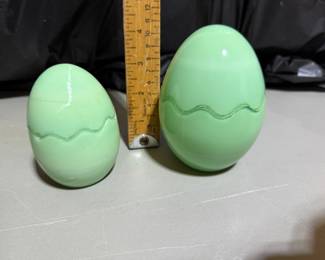2 Green Jadeite Glass Eggs $40.00