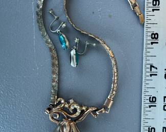 Costume Blue Necklace and Clip on Earrings $6.00