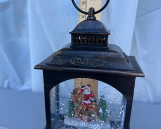 Santa On Reindeer Lantern with Snow $10.00