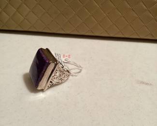 JTV Sterling Silver Ring Size 7 Cushion Purple Turquoise Artisan Gem Collection $$24.00