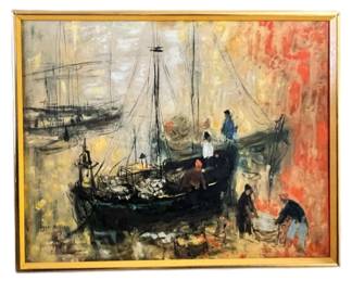 Fishermen at Sea Framed Canvas Wall Art