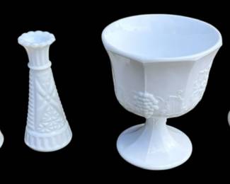 Vintage Milk Glass Vases and Goblets