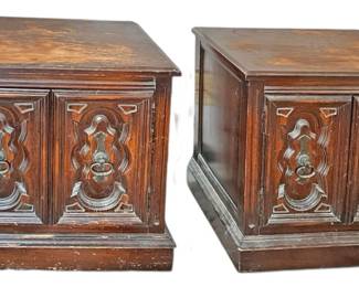 Pair of Carved Wooden Chest Nightstands