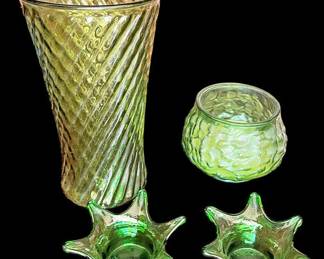 Vintage Green Glass Vases Candle Holders
