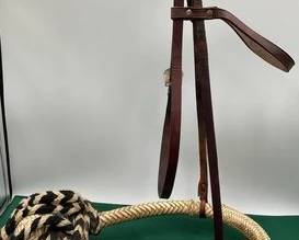579 Rawhide bosal with headstall and cotton macate rope